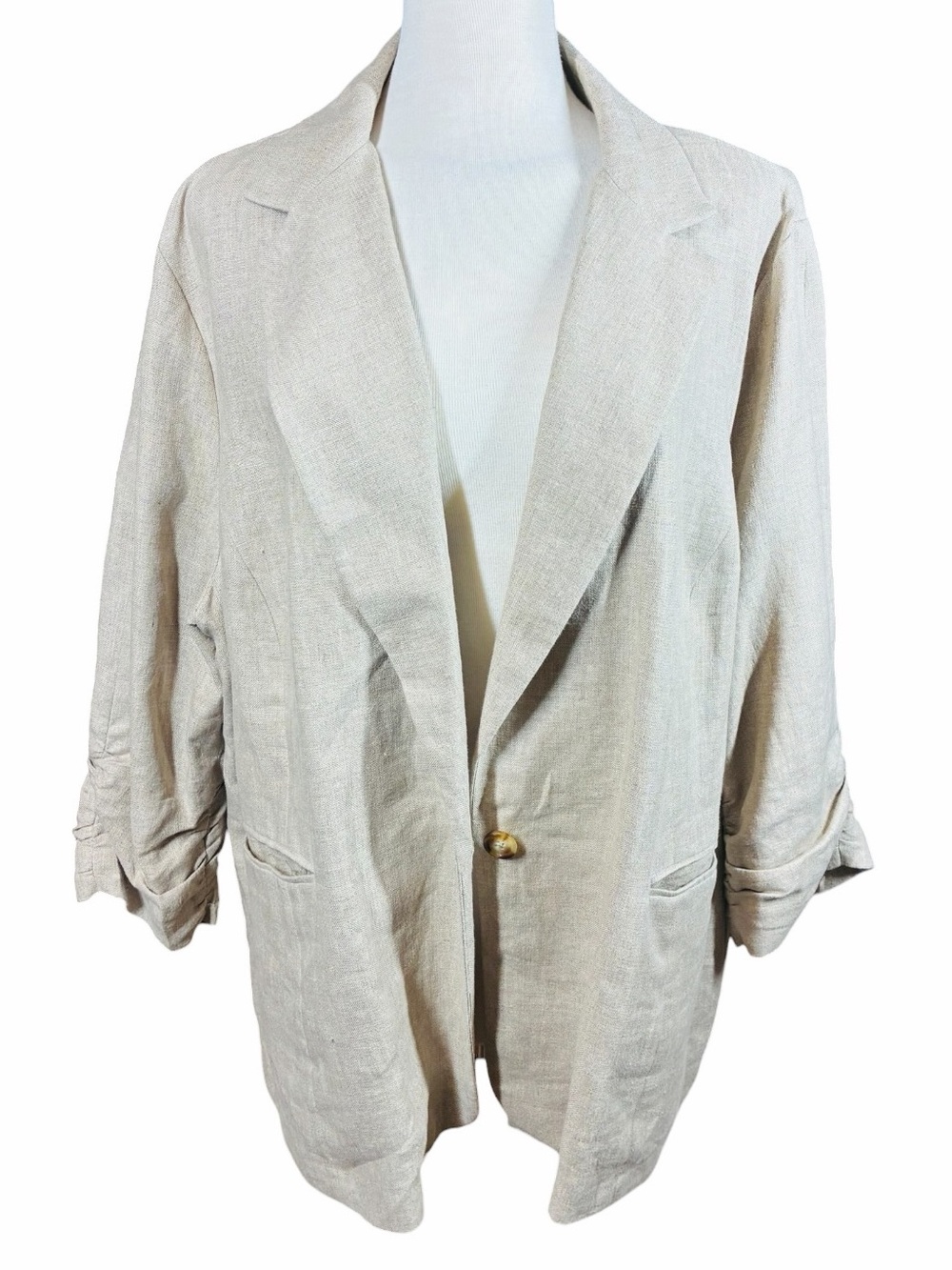MICHAEL Michael Kors 100% Linen Tan Single Breasted Blazer Jacket Women's 22W